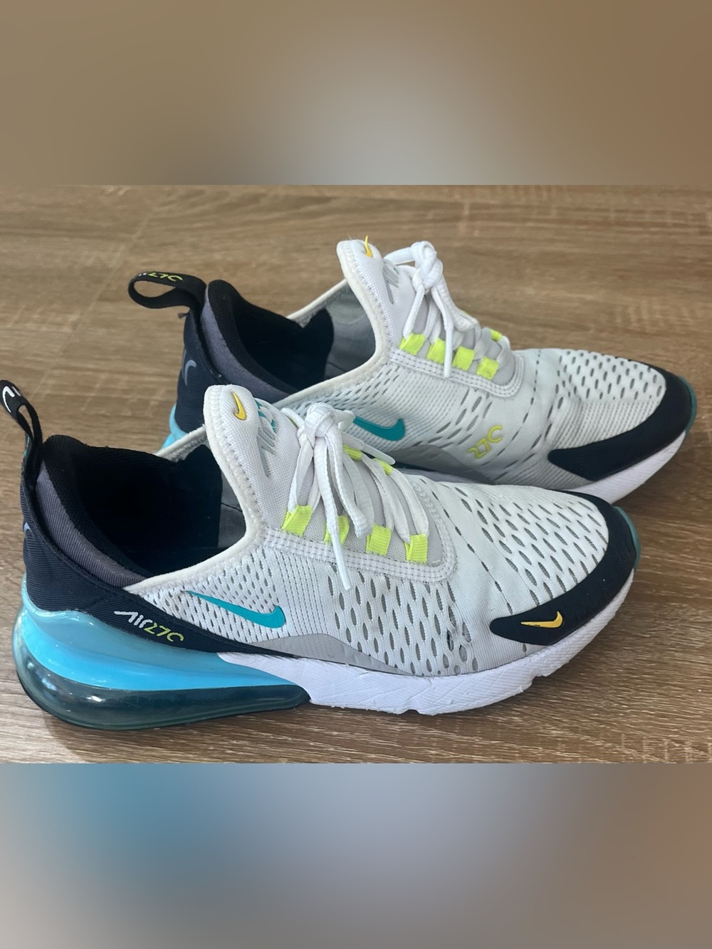 Nike Kids' Air Max 270 White Teal Neon Yellow Youth Sneakers